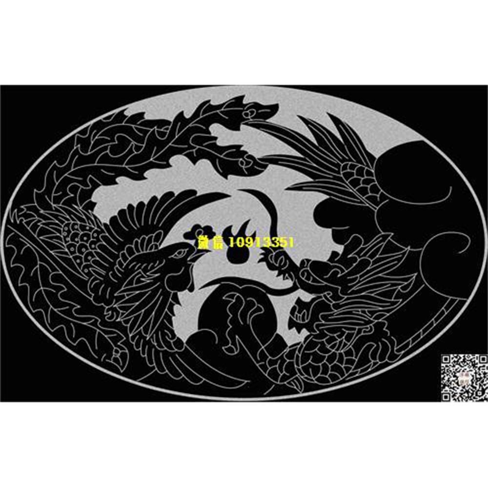 精雕图77龙凤墓碑板圆形精雕图线雕图线条图单线铣底图_电脑雕刻plt文泰矢量图精雕图浮雕图